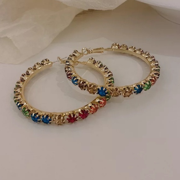 🌟 Big Colorful Hoop Crystals Earrings - Picture 2 of 5